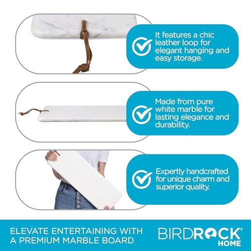 BIRDROCK Home 23" Marble Serving Board - Charcuterie Board for Party Appetizers - Kitchen Platter for Food - Pizza Fruit Display - White