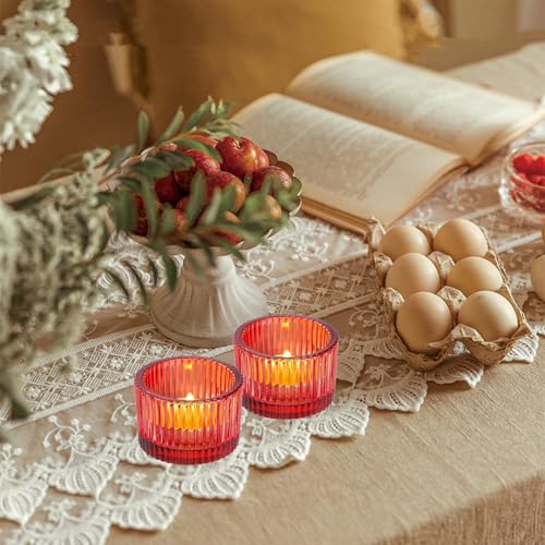 2 Pcs Tealight Candle Holder,Votive Candle Holders Glass Candle Holders Tea Lights Candle Holder for Table Centerpiece Decor Party&Home,Wedding Deco (Red) - color: Red