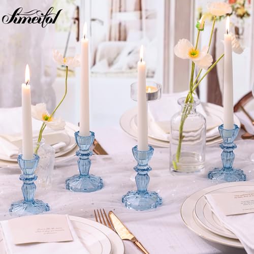 12pcs Taper Candle Holders, Candle Stick Holders, Glass Candle Holder - Vintage Flower Blue Candle Holders for Wedding, Baby Shower & Home Decor (Blue) - color: Blue
