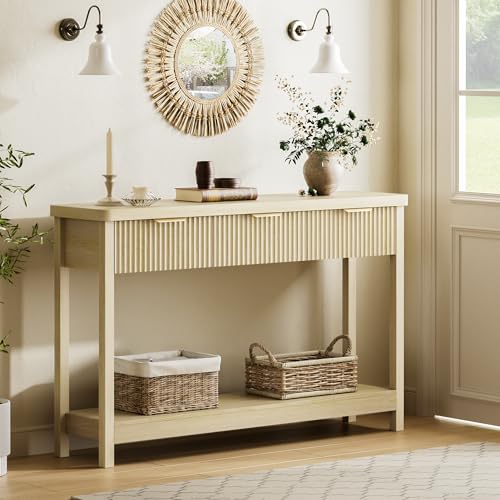 Lulive 51" Fluted Console Table for Entryway, Entryway Table with 3 Wooden Drawers, Farmhouse Behind Sofa Table for Living Room, Hallway, Couch, Foyer - color: Natural