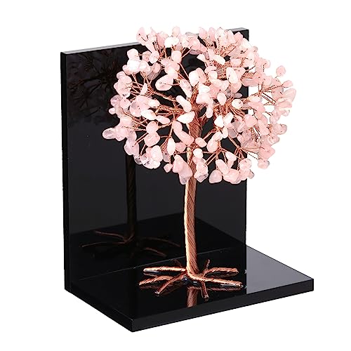 mookaitedecor Natural Rose Quartz Crystal Money Tree Stones Bookends, Decorative Acrylic Stone Tree Book Ends for Shelves Desktop Organizer Home Office,5.7-6.3inch (1 Pair) - color: Pink, size: 5.7-6.3 Inch