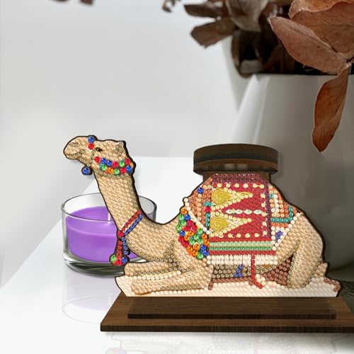 BAYUNOE DIY Candlestick Holders Wooden Desktop Diamond Art Painting Candle Holder Double-Sided Diamond Vintage Modern Decorative for Table Mantel Wedding Dinning Party-Camel - color: Camel