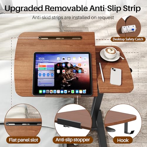 Overbed Bedside Table with Wheels,Tiltable Hospital Bed Table, Pneumatic Adjustable Overbed Table, Rolling Laptop Desk, Mobile Standing Desk for Bed, Couch, or Hospital Use - color: Brown