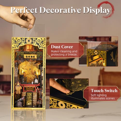 CCCDF Book Nook Kit, 3D Wooden Puzzle for Teens and Adults, DIY Miniature Dollhouse Booknook Kit Bookend Bookshelf Insert Decor with LED Light (The Emperor’s Study) - style: The Emperor’s Study