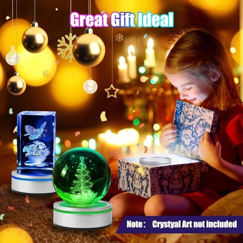 EEEKit 2 Pack 6 Colors LED Light Base, 3-inch Non-Slip Round Stand Display Plate Flat & Spherical Recess Show Crystal Ball Stand for 3D Crystal Glass Art - color: Round
