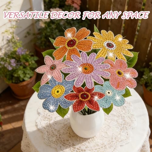 Vcekract 8 Pcs Flower Diamond Art Kits for Adults, Diamond Art for Table Decor, Diamond Painting Art Crafts for Beginners