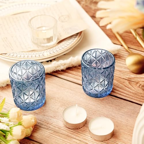 24pcs Blue Votive Candle Holders, Glass Votives Candle Holder in Bulk for Table Centerpieces, Tea Lights Candle Holder for Wedding Party Holiday Decor (Blue,24) - color: Blue
