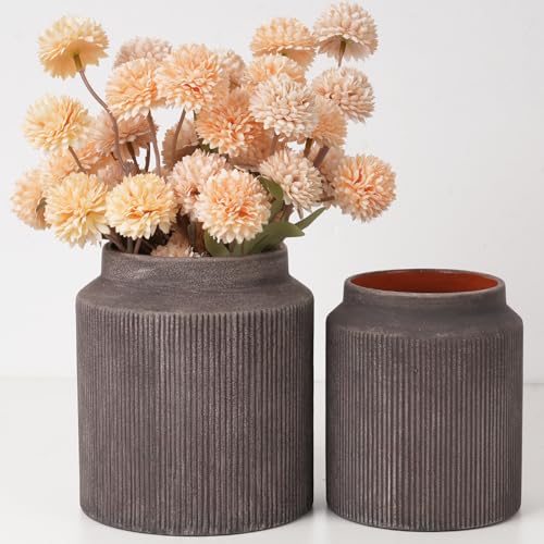 Rustic Ceramic Vase Set of 2, 5.9in Ceramic Flower Vase for Home Decor, Brown Terracotta Pottery Vase Decorative for Living Room, Coffee Table, Farmhouse, Fixwal - color: B-2pcs-brown