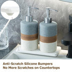 Ceramic Soap Dispenser Set(2 Pack) – Hand Soap, Dish Soap, Shampoo & Shower Soap Dispenser for Bathroom & Kitchen, Stainless Steel Pump, Includes Silicone Funnel & Diatomaceous Tray, Gray - color: Gray and White, size: 2xSoap Dispenser Set with Tray