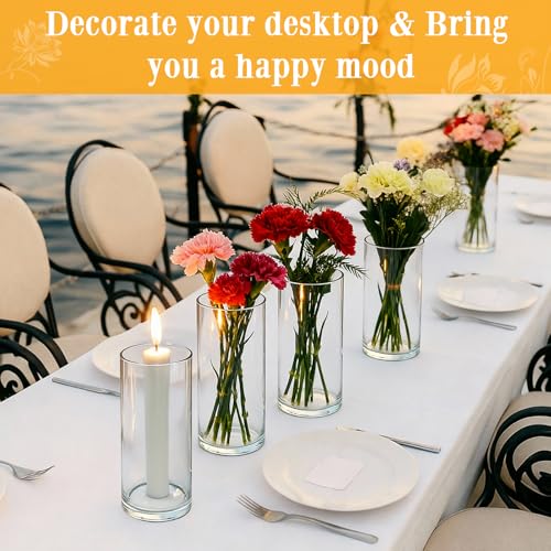 12 Pack 6.5" Tall x 2.4" Diameter Clear Glass Cylinder Vases-Flower Vases for Centerpieces, Hurricane & Floating Candle Holders for Weddings, Parties, Home Decor,Table Displays