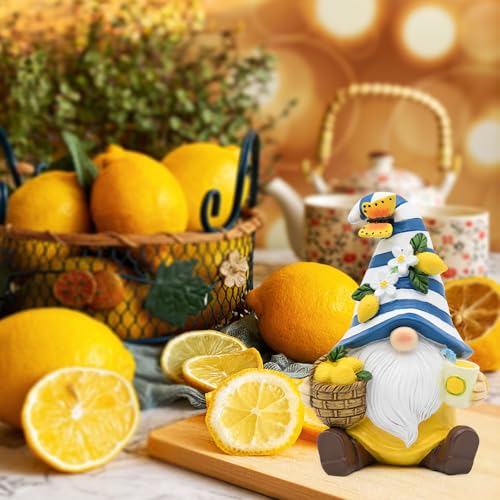 Lemon Decor Spring Garden Gnome, Mediterranean Decor Resin Figurines, Lemon Party Decoration for Home Kitchen Office Tiered Tray, Summer Gnomes Gifts - color: Yellow
