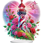 5D Tabletop Diamond Art Kit Rose Lighthouse, Stand Up Special Shaped Crystal Diamond Art Desktop Kits for Adults, DIY Diamond Art Paintng Kits Craft, Box Package - color: Rose Lighthouse