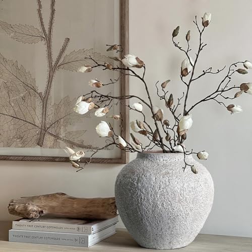 Rustic White Ceramic Vase Farmhouse Round Flower Clay Pottery Large Terracotta Floor Vases for Decorative Centerpiece Vintage Home Decor Aesthetic for Living Room Bedroom Table Entryway - color: Rustic Vase003