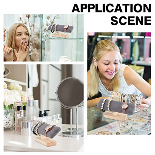 NBEADS Wooden Watch Display Stand, T-Bar Bracelet Holder Faux Suede Jewelry Organizer Holder Removable Bangle Pendants Anklet Tower Rack for Home Use, Retail Display Selling, Gray, 7.6x1.9x3.5 - color: Gray