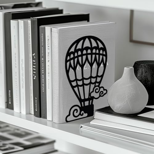 Peacoblue Metal Bookends for Shelves, Modern Decorative Heavy Duty Study Book Support Stoppers for Office, Desk, Shelf, Room 5.3"x4.3"x7.9" Cast Iron Simple Tall Bookends, 1 Pair (Hot Air Balloons) - style: Hot Air Balloons
