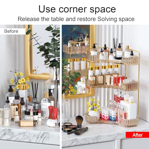 GTI 3-Tier Corner Bathroom Counter Organizer, Large Capacity Makeup Organizer Countertop, Perfume Cosmetics Skincare Vanity Organizers, Exquisite Countertop Storage for Women (Amber) - color: Amber, size: 10" x 10" x 17.5"