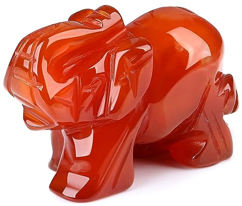 QINJIEJIE Red Carnelian Crystals Elephant Decor Cute Desk Stones Polished Figurine Natural Gemstones Luck Decoration Home Room Office Pocket Hippie Statue Meditation Spiritual Women - color: Red Carnelian