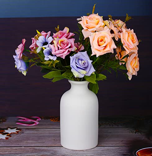 Ceramic White Small Vase, Minimalist Dry Flower Holder, Modern Farmhouse Decor for Tabletop, Shelf & Fireplace, Kitchen, Bedroom, Office Centerpiece - color: White, size: Medium