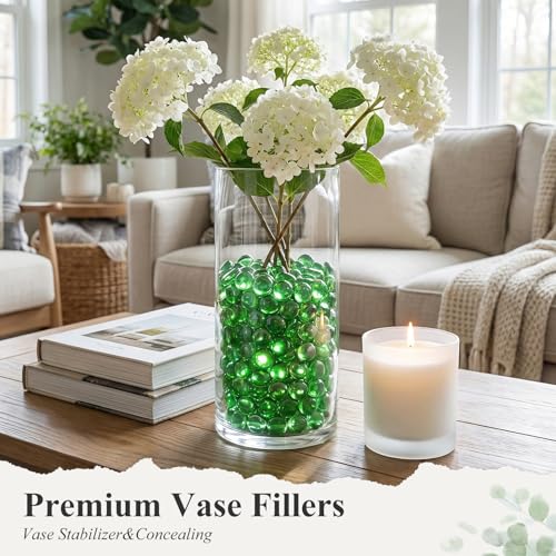 DomeStar 2LB Green Flat Glass Marbles, Decorative Marbles for Vases Aquarium Pebbles Fish Tank Rocks Vase Fillers DIY Crafts Table Scatter Decor - color: Green