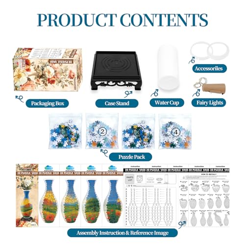 3D Puzzles Vase for Adults, Crafts for Adults, 160 Pieces Plastic DIY Unique Flower Vase with LED Light House Warming Gift Birthday Gifts for Flower Arrangements and Home Decor (Mountains) - color: Mountain and Flower