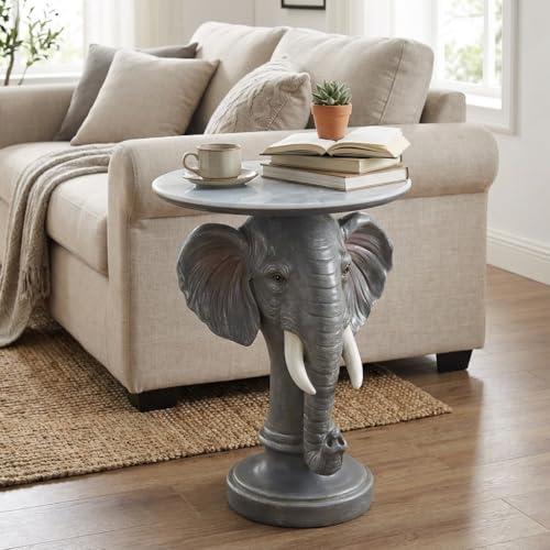 Modern Minimalist Faux Marble Accent Table & Nightstand, Living Room Accent Table with Yellow Elephant Decor & Yellow Elephant Base, Fit for Living Room Reception Area and Bedroom (19.69"W x 25.98"H) - style: yellow elephant