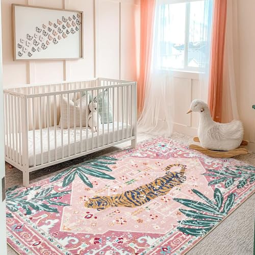 Tribal Rugs, 3x5 Pink Boho Small Area Rugs for Bathroom Kitchen Small Indoor Entryway Rug Modern Vintage Distressed Summer Tropical Jungle Carpet Non-Slip Washable - color: Pink, size: 3' x 5'