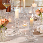 DARJEN 6Pcs Clear Candlestick Holders Set - 4" H & 5" H Striped Taper Candle Holders Bulk, Glass Candle Holders for Wedding, Festival, Party, Table Centerpiece, Gifts - color: Clear, size: Striped Pattern