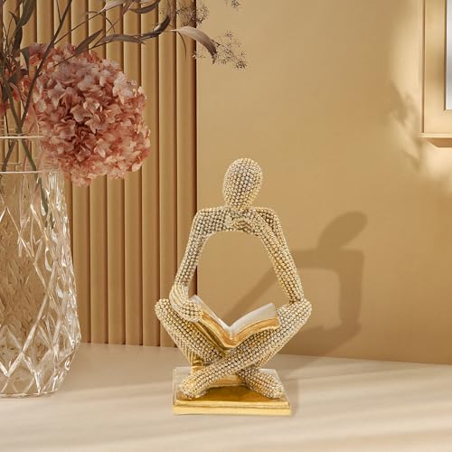 Sparkling Gold Reading Women Statue, Thinker Sculptures, Abstract Art Ornament, Modern Aesthetic Figurine Decoration for Home Living Room Bedroom Office Shelf Table Desk Bookshelf Decor - color: Left