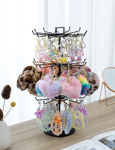 MyGift 3 Tier Classic Large Black Metal Jewelry Tree Holder Organizer with 360 Degree Rotating Arms, Spinning Necklace and Bracelet Tower Display Stand with 36 Hooks and Top Card Holder For storage - color: Black (3 Tier)
