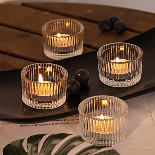 Lanttu Clear Tealight Candle Holder Set of 12, Small Votive Candle Holders for Wedding, Glass Tea Light Candles Holder for Party&Home Decor, Table Centerpiece (2''Dia*1.4''H) - color: Clear