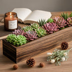 Dandat 6 Set Wooden Boxes for Centerpieces 16x4 Inch Rectangle Wooden Planter Box Rustic Wood Planter with Removable Plastic Liner Floral Foam Blocks for Centerpieces Home Wedding Garden Decor - size: 16x4 Inch
