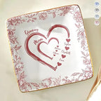 Personalized Chinoiserie Floral Jewelry Dish Ceramic Ring Holder Square Trinket Tray Custom Grandparent Mother Birthday Present We Love You Heart Shaped Toile Mother’s Day Keepsake With Names - color: Design 03
