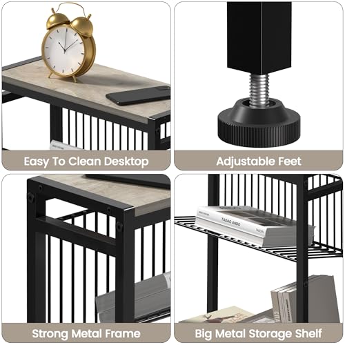Small Side Table Set of 2 for Small Space, 3-Tier Narrow End Table with Magazine Holder, Slim Nightstand, Skinny Snack Couch Table in Living Room, Bedroom, Kitchen and Balcony (Greige) - color: Greige-2pcs