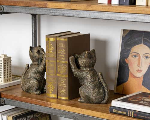 Vintage Cat Bookends for Shelves, Heavy Duty Bookends, Vintage Decorative Bookends for Kids Books, Non-Skid Design, Cat Statue Enthusiasts Gifts - color: Vintage