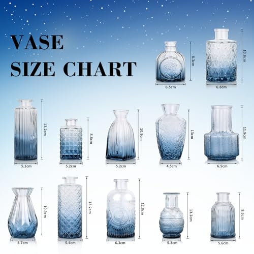 Bud Vases Set of 12, Small Mini Glass Vases for Centerpieces - Elegant Vintage Style - Perfect for Table Decor, Wedding, Party Centerpieces - Great Gift for Home Decor Lovers (Ombre Blue) - color: Ombre Blue-12pcs