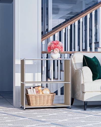 32-Inch 2-Tier Metal Bookcase, Open Shelf Storage Organizer for Living Room, Bedroom, Side Table or Nightstand Use, Modern DIY Assembly, Taupe - color: Matt Taupe
