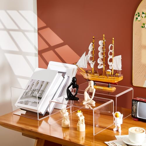 RattanView 3 Pcs Extra Large 13,12,11 Inch Acrylic Display Risers Clear Acrylic Shelf Riser Display Stands 5 mm Thick Rectangular for Collectibles Figures - size: 13, 12, 11 Inch