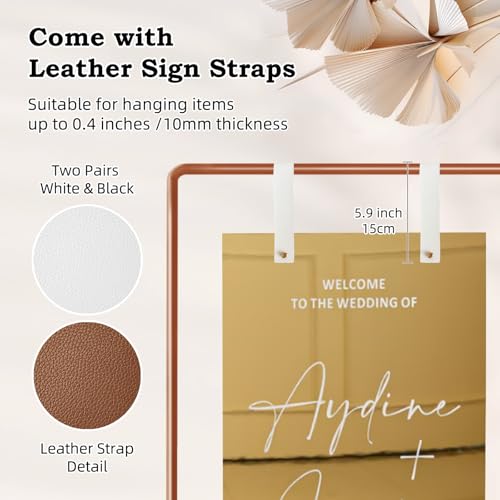 Wedding Sign Holder, Adjustable Welcome to Our Wedding Sign Stand W/Design Bundle & Leather Sign Hanging Straps, Heavy Duty Easel Stand for Sign, Wedding Seating Chart Stand, Easel for Display - color: Copper