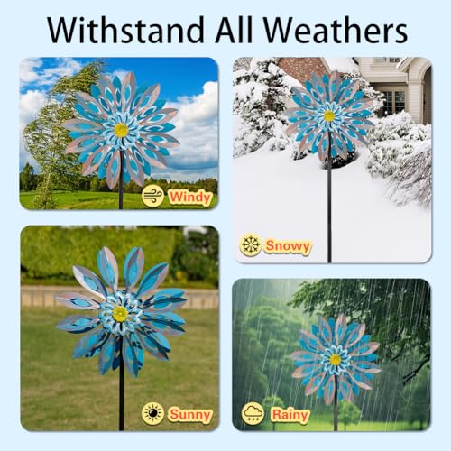 Viveta Wind Spinners,18 * 81" Large Outdoor Wind Spinner,Double-Side Wind Sculpture with 4 Sturdy Stake,Metal Windmill for Yard and Garden - color: H-blue