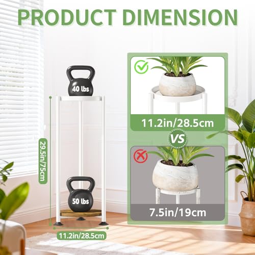 KMOTASUO 2 Tier White Plant Stand Indoor for Large Tall Heavy Duty Planter, Multiple Sturdy Metal Flower Corner Rack for Narrow House Floor, Iron Vertical Level Round Orchi Holder Organizer, Modern - color: White + Brown, size: 2 Tier