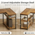 AODK 55 inch L Shaped Computer Desk with Drawers, Reversible Computer Desk with Storage Shelves, Home Office Desk with Built-in Power Outlet, Rustic Brown - color: Rustic Brown, size: 55 Inch