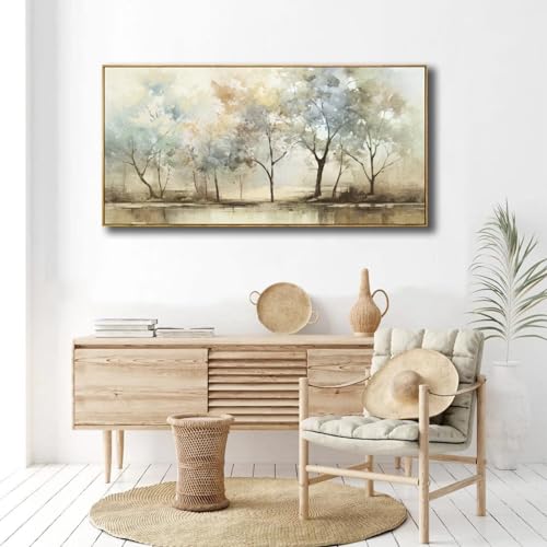 Abstract Wall Art Artwork Retro Trees Pictures Decor Canvas Painting Large Size Framed Ready to Hang Living Room Bedroom and Office Wall Decor 31x70 Inch - color: Light Color, size: 70"L x 31"W
