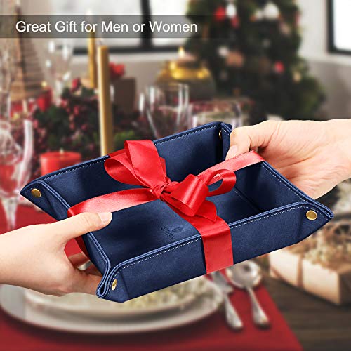 SITHON Valet Tray Desktop Storage Organizer – Premium PU Leather Catchall Bedside Vanity Tray Nightstand Caddy Holder for Keys, Phone, Wallet, Valentine's Day Gift, Dark Blue - color: Dark Blue