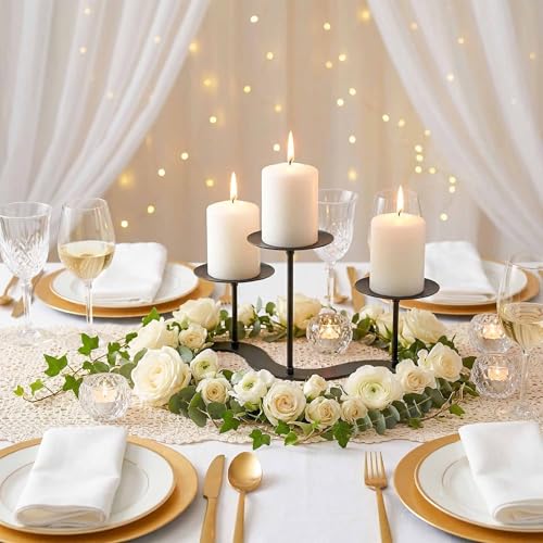 Iron Candle Holder Fireplace: 3 Arms Metal Candelabra Centerpiece Decor - Candle Holder Stand for Candelabra Pillar Candles - color: S-3 Candles