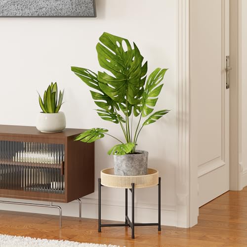 Bamworld Rattan Plant Stand Indoor Boho Plant Table for Large Plants Single Plant Stool Plant Holder for Living Room Bedroom