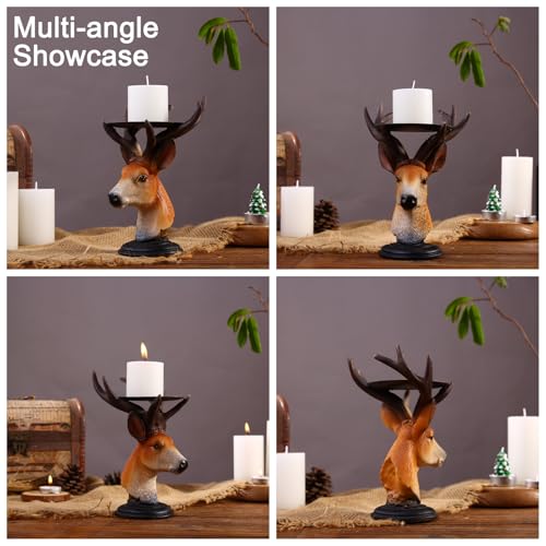 Rustic Deer Antler Candle Holder – Farmhouse Taper Candle Stand for Christmas Table Centerpiece, Vintage Lodge Decor, Wedding Reception Decorations, Resin Stag Head Mantle Decor, 5.5×5.5×7.6 Inch - color: Rustic Antler