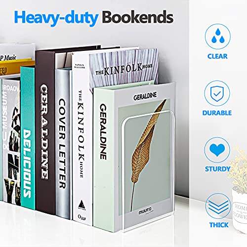 MaxGear Acrylic Bookends - Clear Decorative Heavy Duty Non-Skid Book Stoppers (6 Pieces, Large)