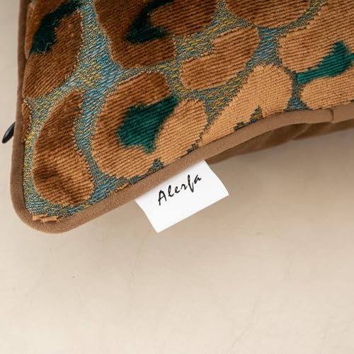 Alerfa Green Brown Floral Throw Pillow Cover 18 x 18 Inch Cut Velvet Sqaure Luxury Decorative Pillow Cover for Couch Living Room Bedroom - color: Green Brown, size: 18" x 18" (Pack of 1)