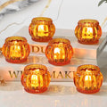 SHOHAYTO Set of 6 Amber Tea Light Candle Holders, Votive Candle Holders for Wedding Table Centerpieces, Tealight Holders for Christmas Party & Home Decor
