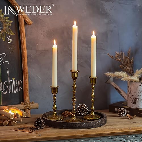 Brass Candlestick Holders Vintage: Set of 15 Gold Taper Candle Holder Metal Candle Sticks Holder Antique Decoration for Dinning Table Mantel Wedding Centerpieces Christmas Party - size: 5 Sets(15 Pcs)